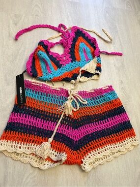 Fashion Nova Crochet Two-Piece Bikini Set - Multicolor